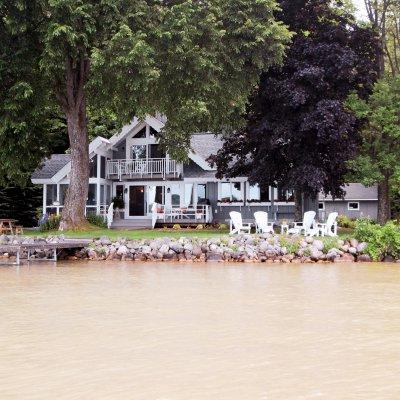 view of cottage from Glen Lake Wilcox Architecture